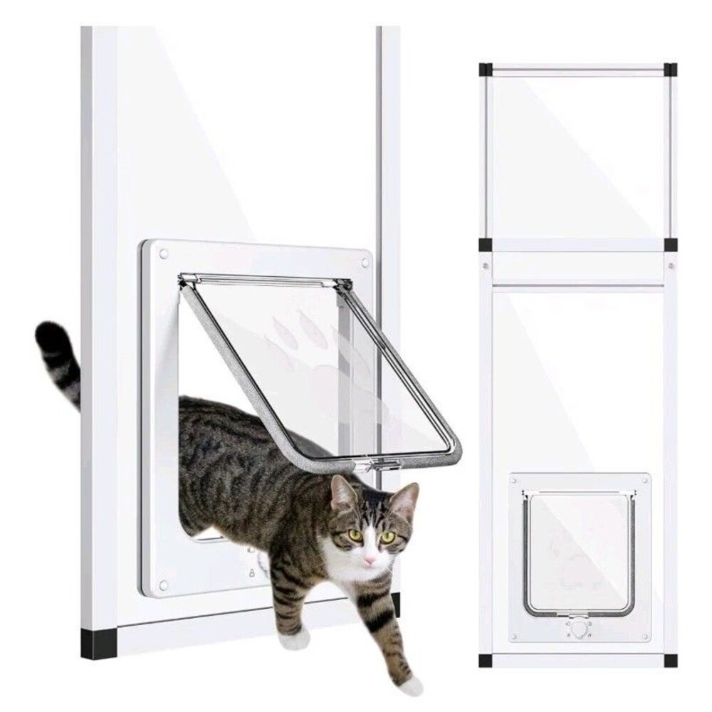 Vertical Cat Door for Window 31"-42" Height Window, Aluminum Frame+ HD Glass...